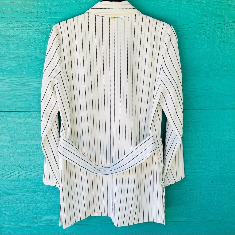 ANTHROPOLOGIE LONGLINE THIN STRIPE OPEN FRONT BLAZER POCKETS SIZE SMALL NWT - Picture 6 of 15